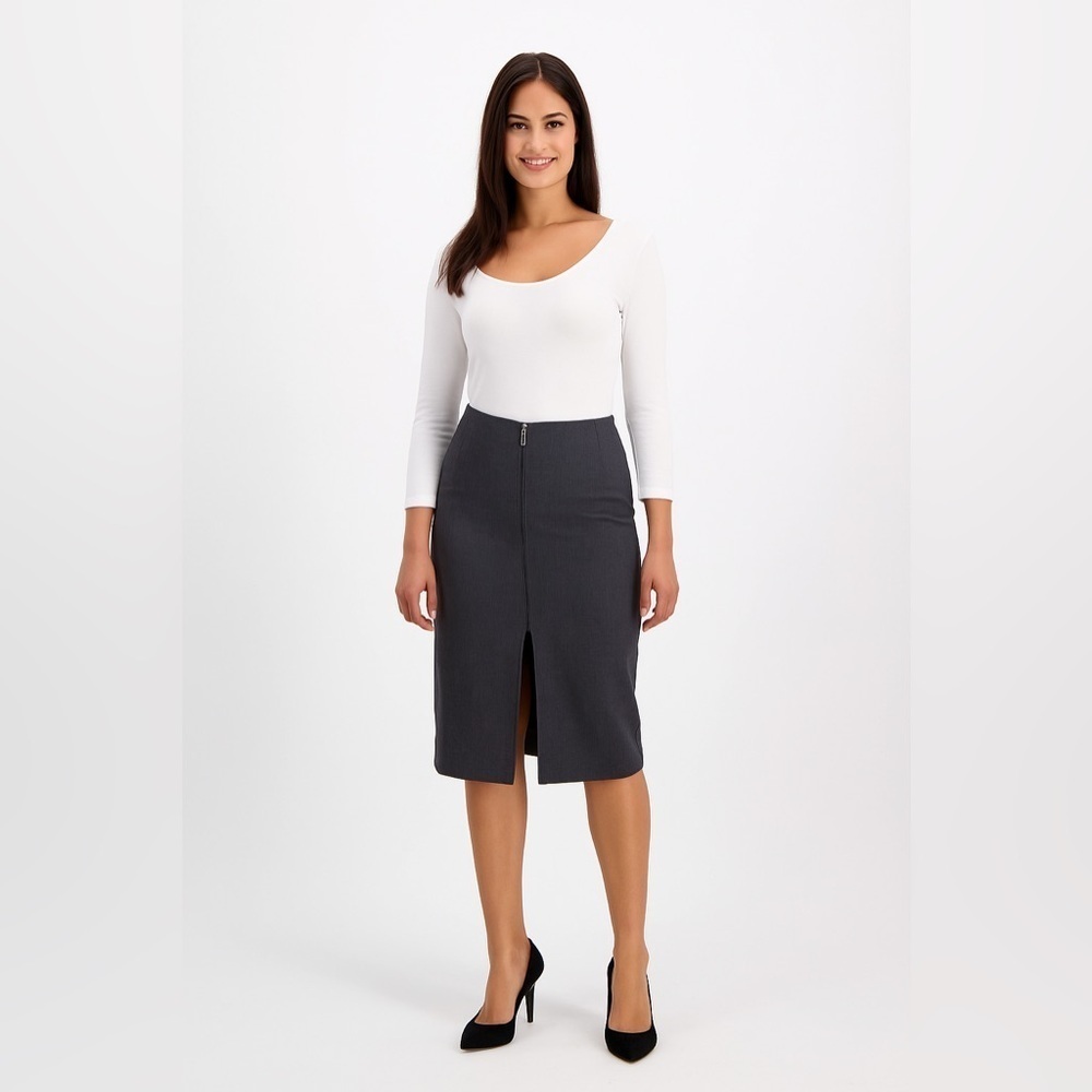 Theory Front Zipper Grey Wool Skirt 8